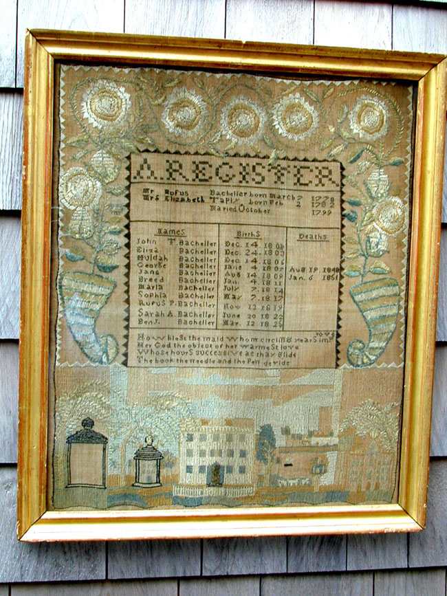 A Fine Early 19th Century Needlework of the Bacheller Family Register 1778-1851